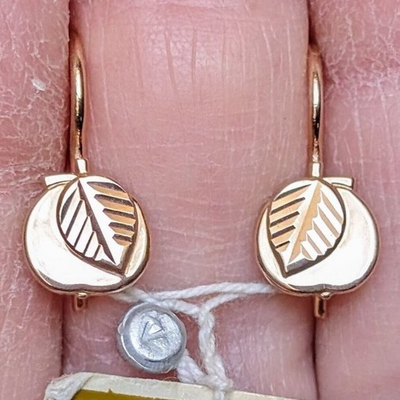 NOS Russian Soviet USSR 14K 585 Rose Pink Gold Diamond Cut Apple Dangle EARRINGS - Picture 6 of 6